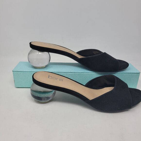 Bar III Womens Cally F Kate Suede Sandals Blck Crystal Ball Heels Sz 9 Spade NEW - Picture 4 of 10